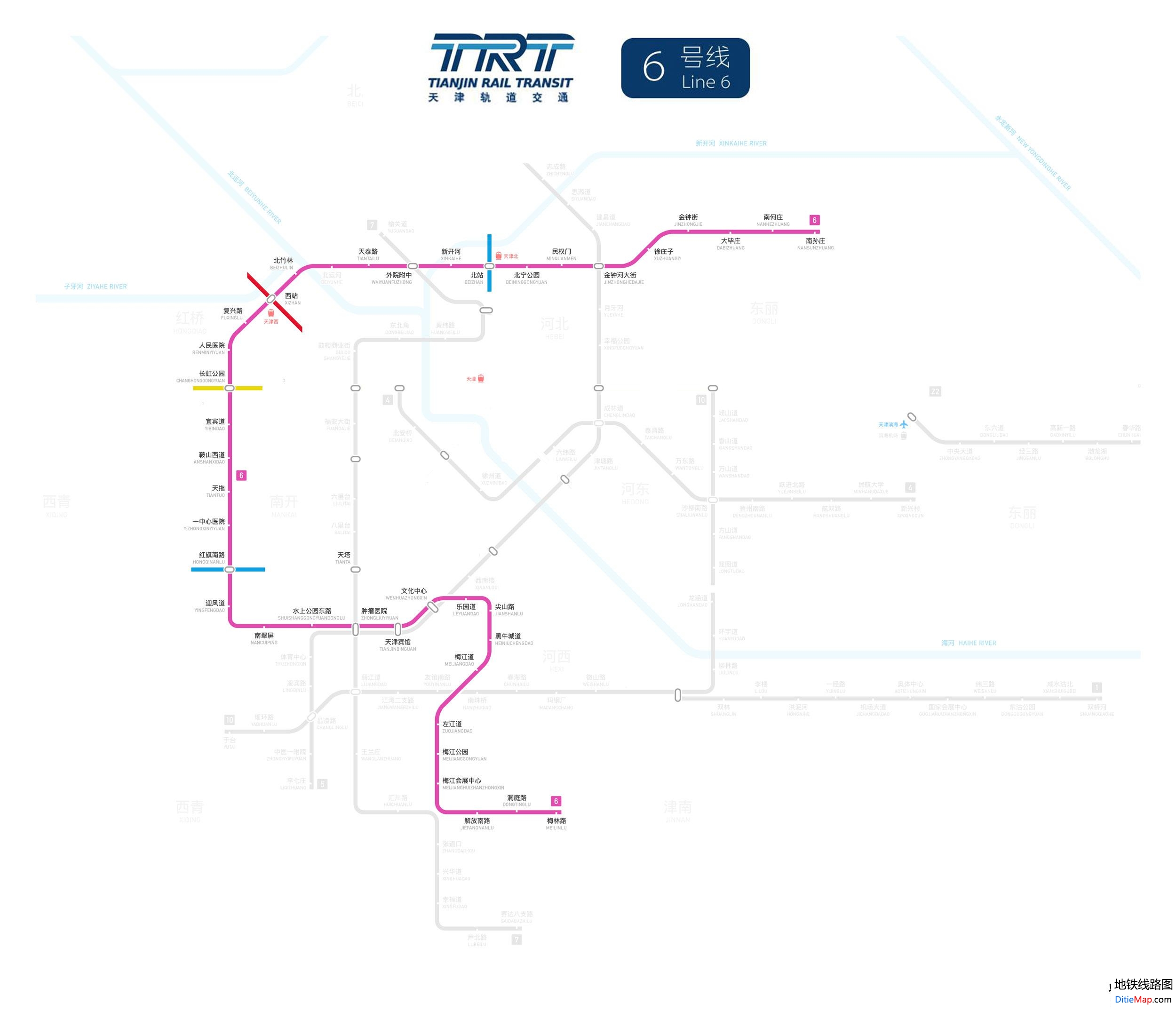 天津地铁6号线线路图 运营时间票价站点 查询下载 天津地铁6号线查询